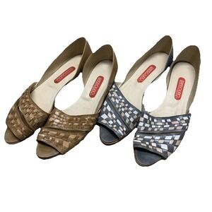 VTG 2 Pairs Bandolino Peep Toe Leather 1" Wedge Heels Women's 8.5N Made In Italy